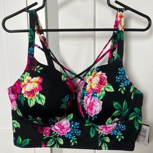 Black Floral Lattice Underwire Bikini Top